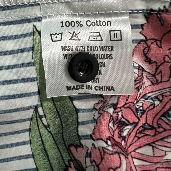 VatPave: Men’s Short Sleeve button down Shirt, stripes with tropical blooms Sz L - Picture 10 of 11